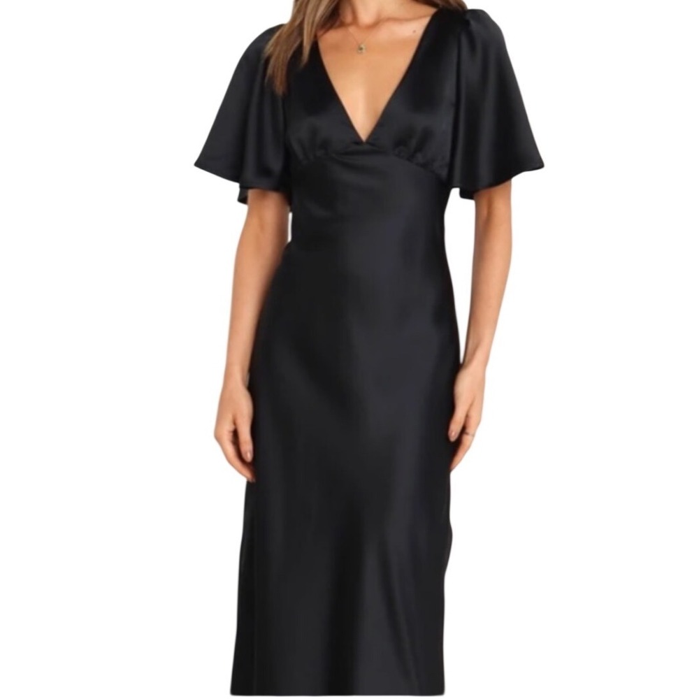 Elegant Black V-Neck Satin Dress